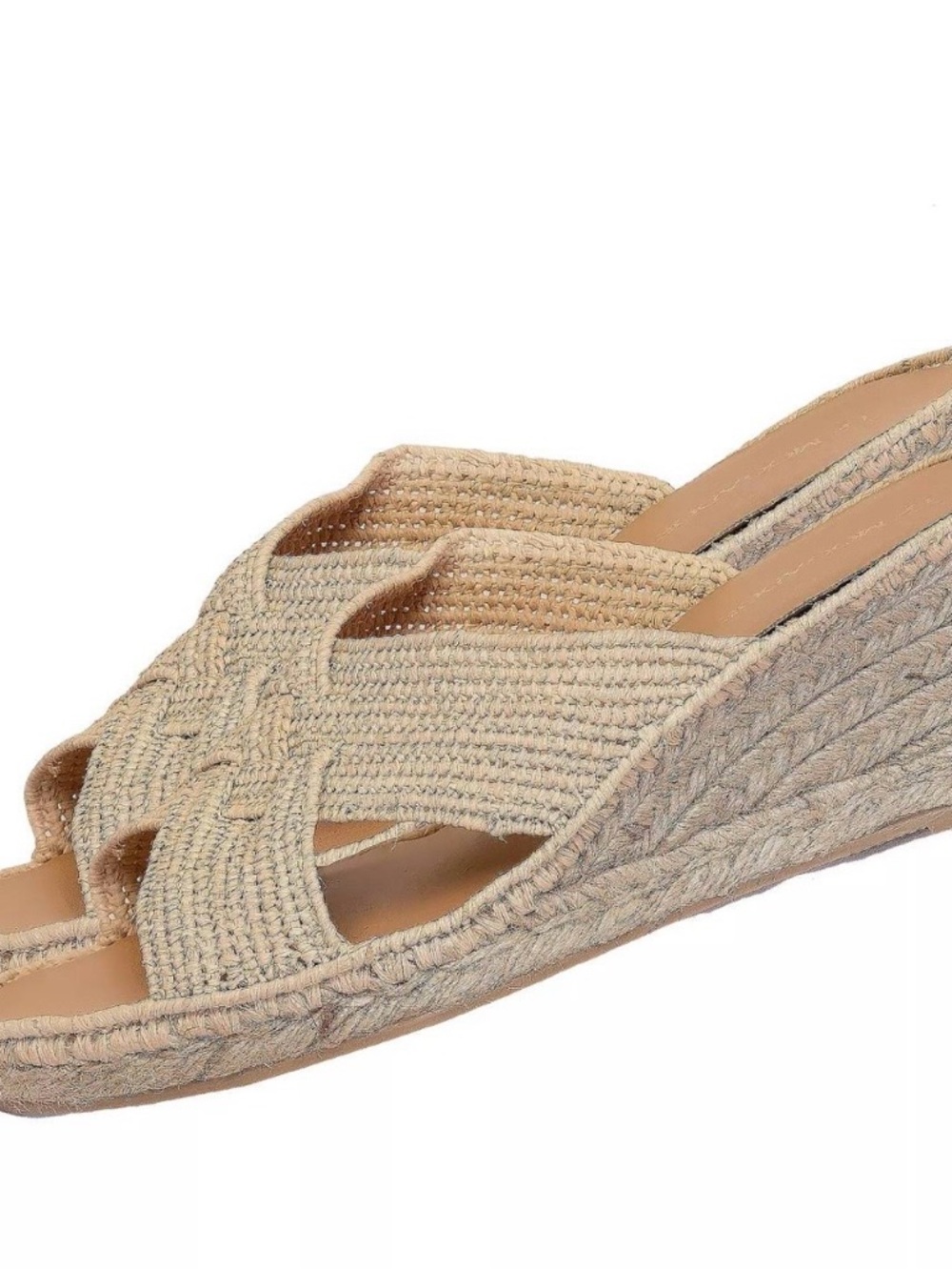 Le Mogador Sz 40 (9 To 9.5) Patricia Wedge Nude Braided Raffia Sandal Ret $276